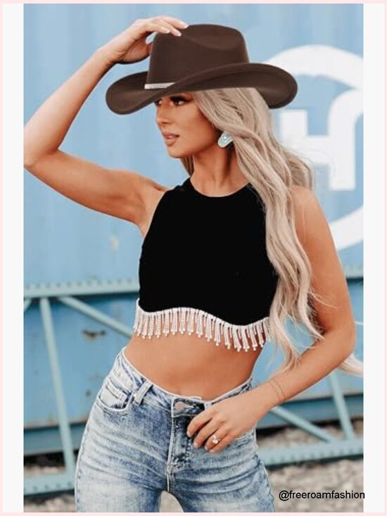 Rhinestone Tassel Cowboy Hat with Glitter - Sparkly Western Cowgirl Hat main image 6